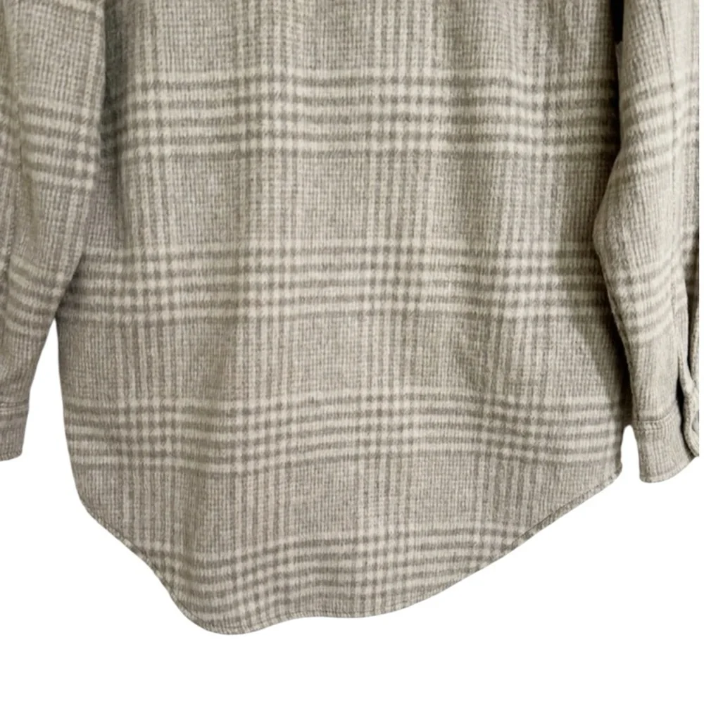 JOIE Plaid Thick Flannel Button-Up Fleece Oversized Shacket in Tan/Cream Size M
